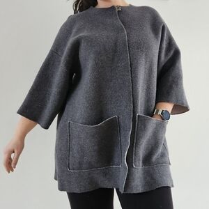 Alpha Studio 100% Wool Cocoon Coat Grey Oversized CardiCoat Size L Made in Italy